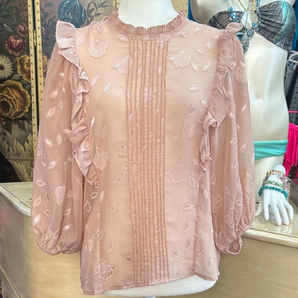 Haute Monde Tops - Haute Monde Blush Pink Ruffle Pintuck Blouse